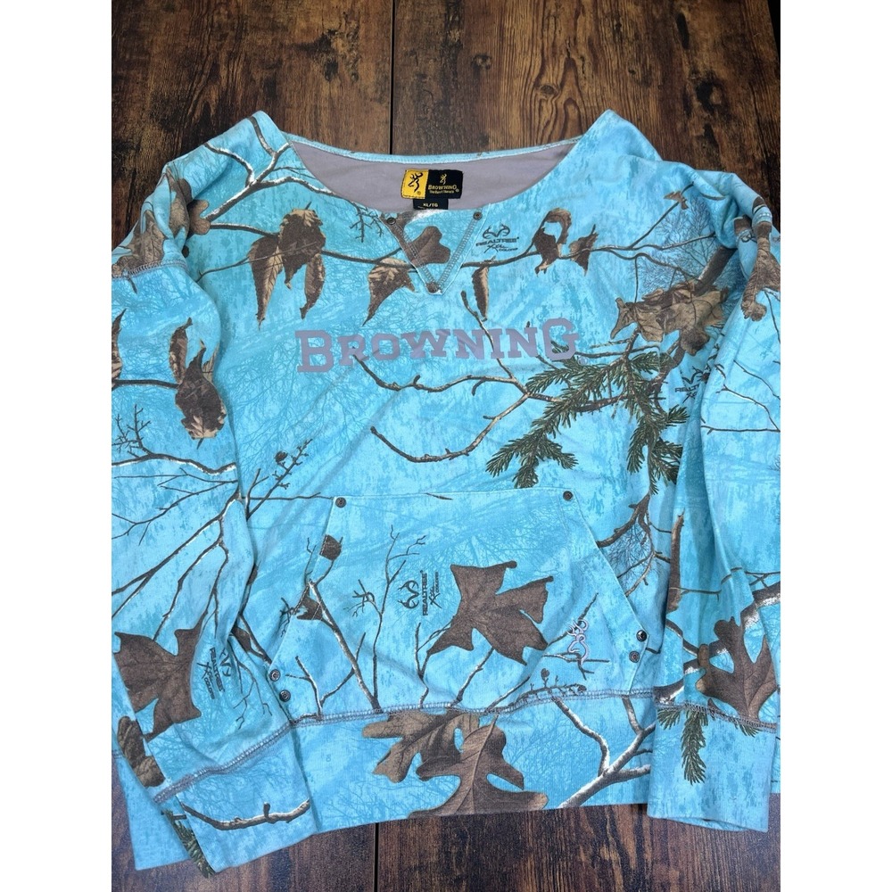 Women's Browning Blue Camo Sweatshirt Front Pockets Size XL